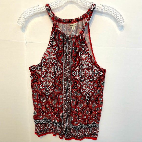 Max Studio Women’s Red & Black Paisley Halter Sleeveless Tank Top Sz M - Picture 1 of 7